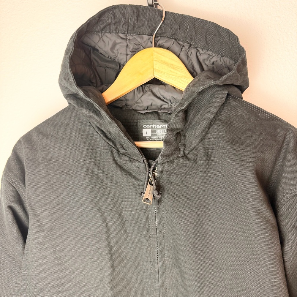 Carhartt Men’s Washed Duck Active Hooded Jacket Black J130-M Large - Picture 6 of 14